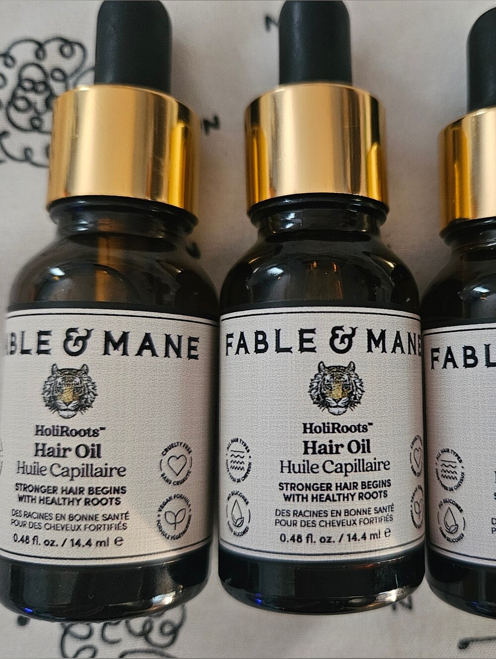 3 x Fable & Mane HoliRoots Hair Oil — Brown Bottle with Gold Cap